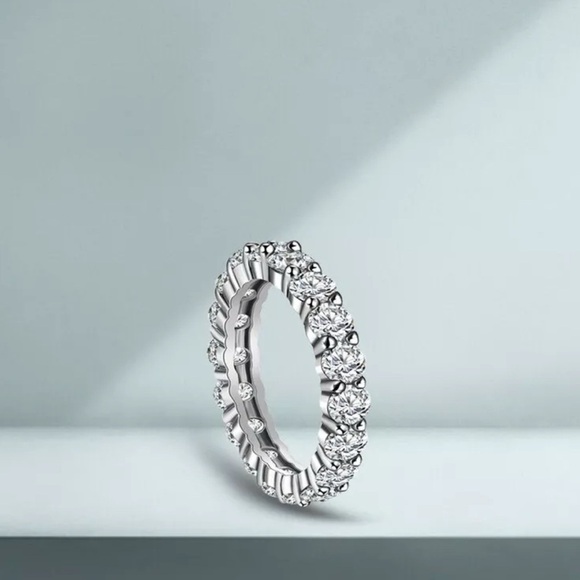 2mm 14K Gold plated Wedding Band S925 Moissanite Eternity Stackable Bridal Ring - Picture 5 of 8